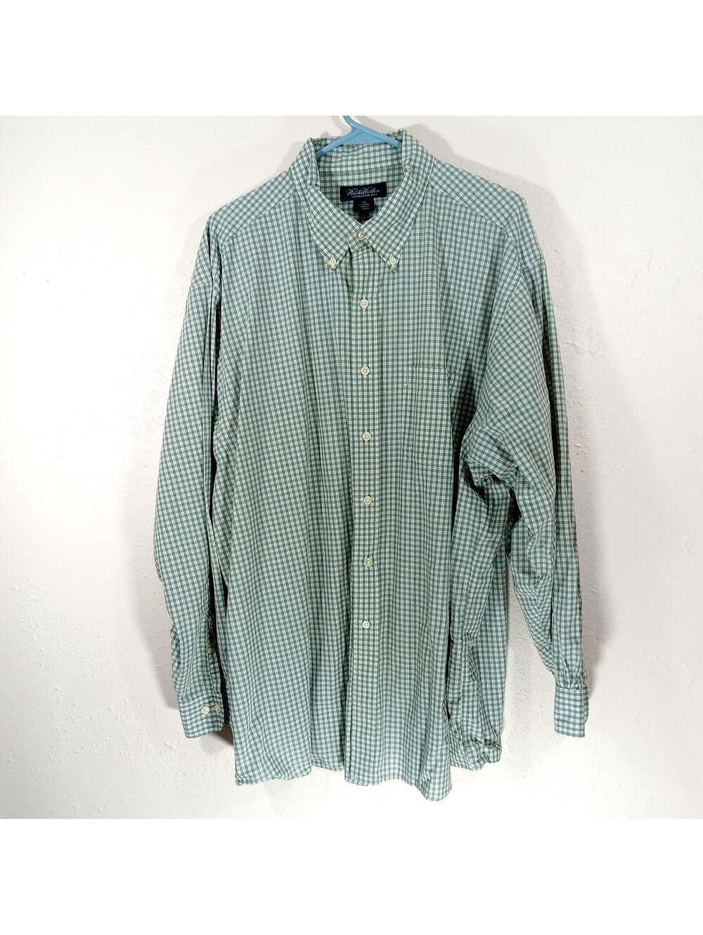 Brooks Brothers Green White Check Button Up Dress Shirt XXL Cotton